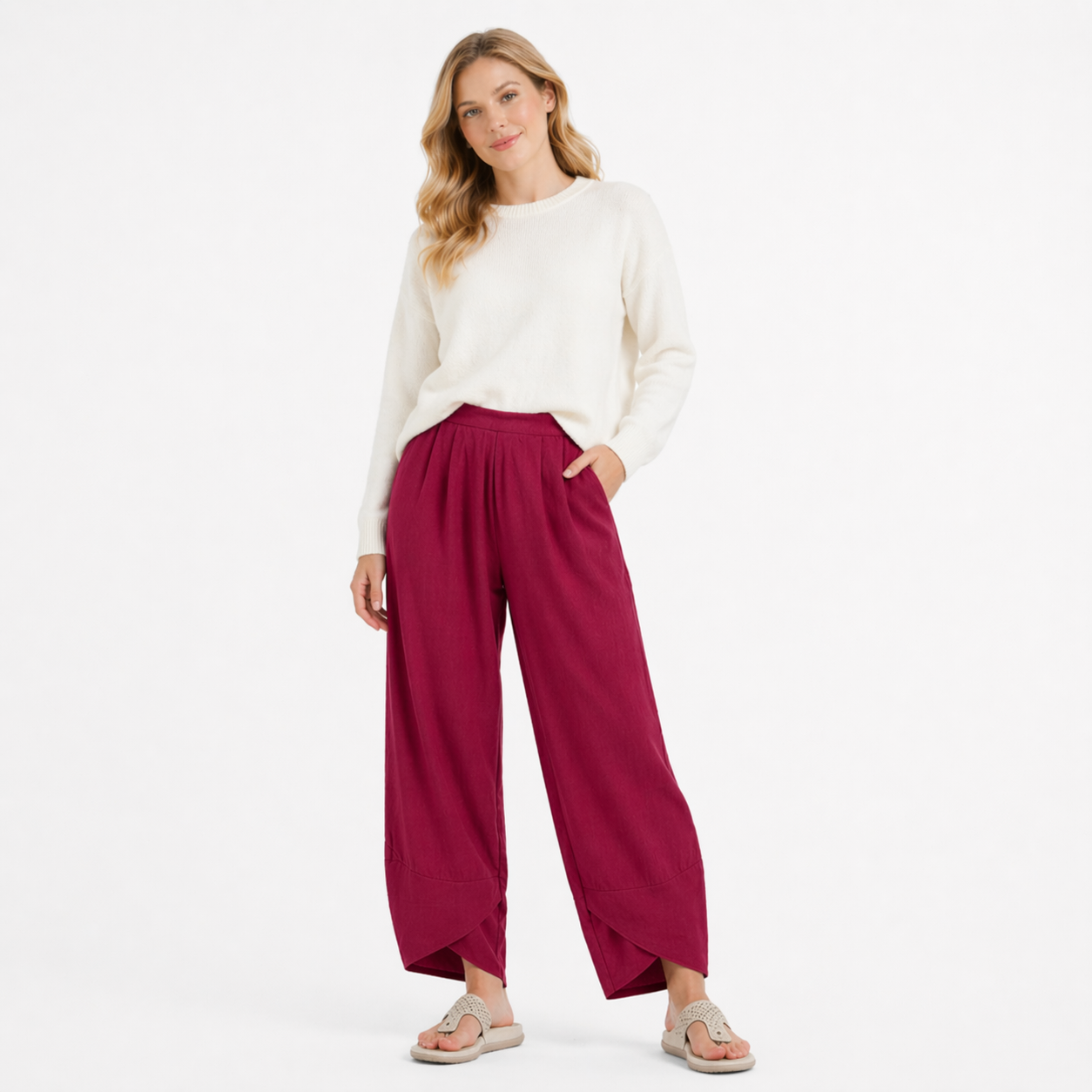 Wide Leg Cotton Linen Harem Trousers