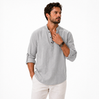 Linen Cotton High Collar Long Sleeve Shirt