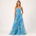 Off-Shoulder Pleated Mesh Maxi Dress