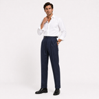Herringbone Wool Blend Pleated Trousers