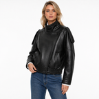 Oversized Faux Leather Button Jacket