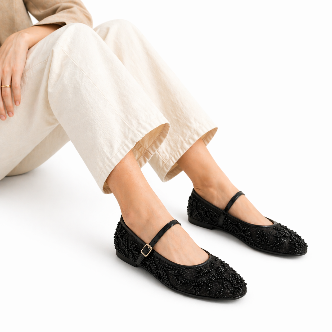 Mesh Embroidered Ballet Flats