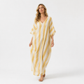 V-Neck Striped Trumpet Sleeve Maxi Kaftan