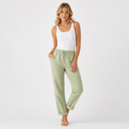 High Waist Cotton Blend Trousers