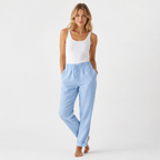 High Waist Cotton Blend Trousers