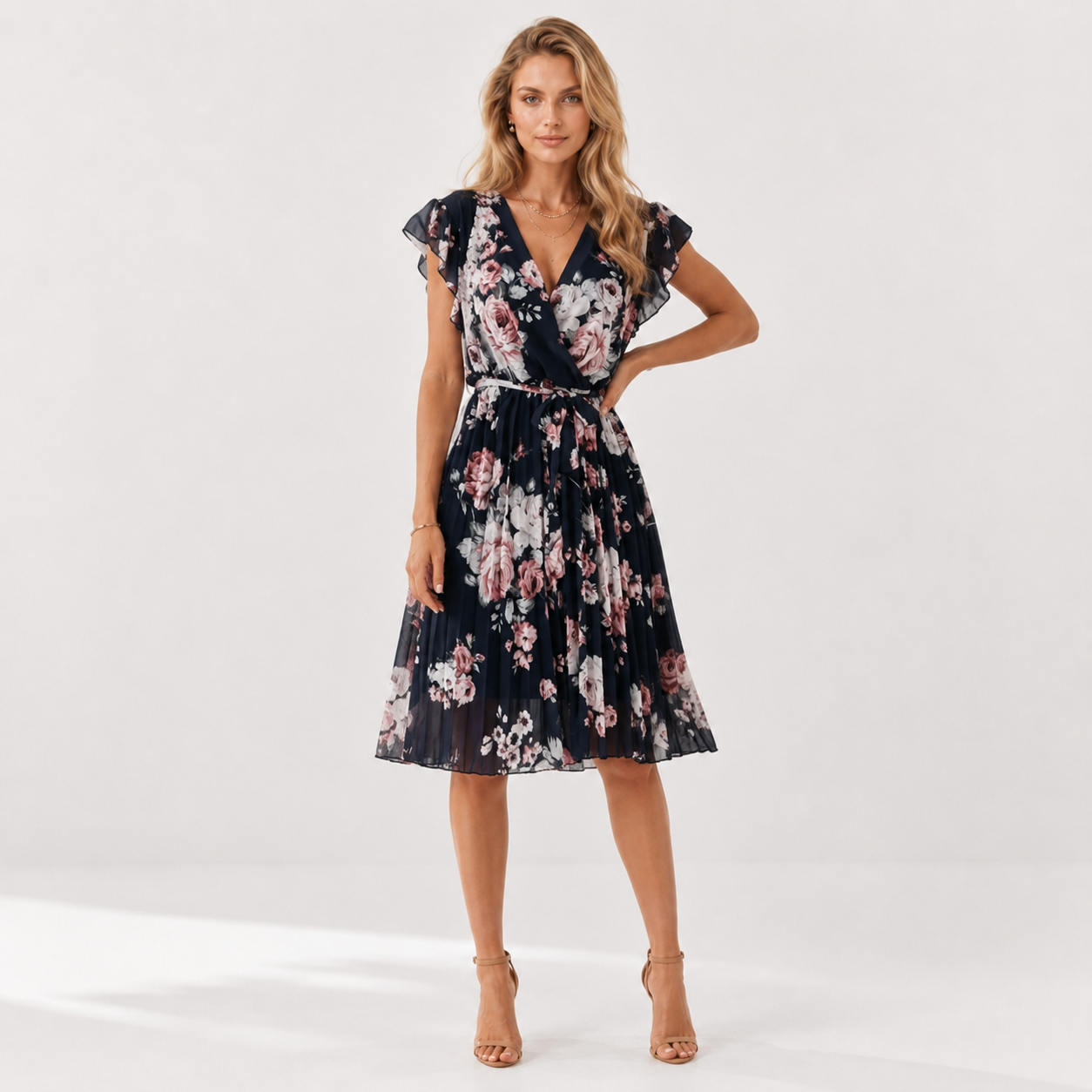 Flutter Sleeve Floral Midi Dress