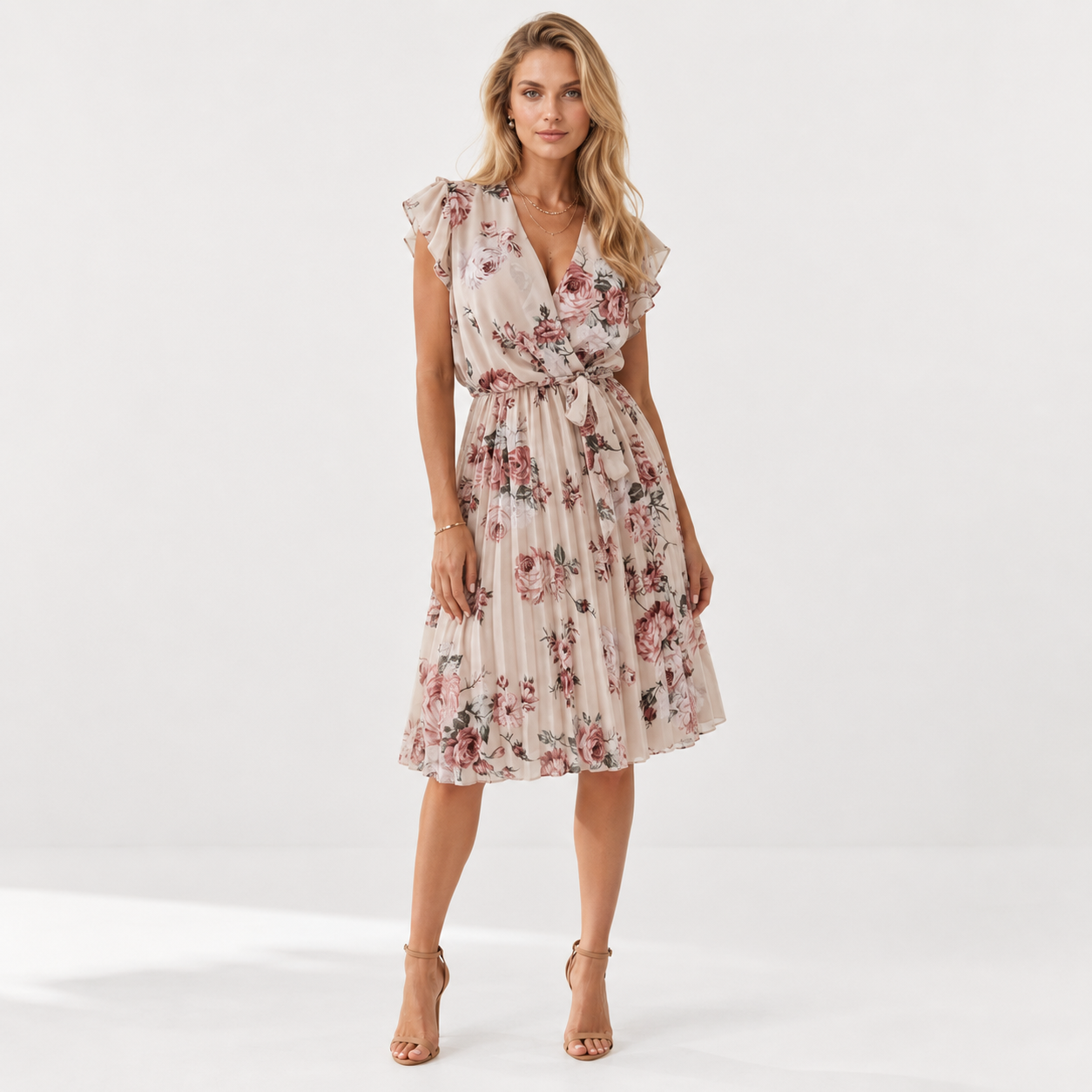 Flutter Sleeve Floral Midi Dress