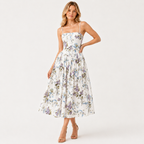 Puff Sleeve Floral Print Midi Dress