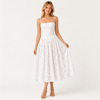 Puff Sleeve Floral Print Midi Dress