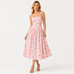 Puff Sleeve Floral Print Midi Dress