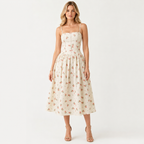 Puff Sleeve Floral Print Midi Dress