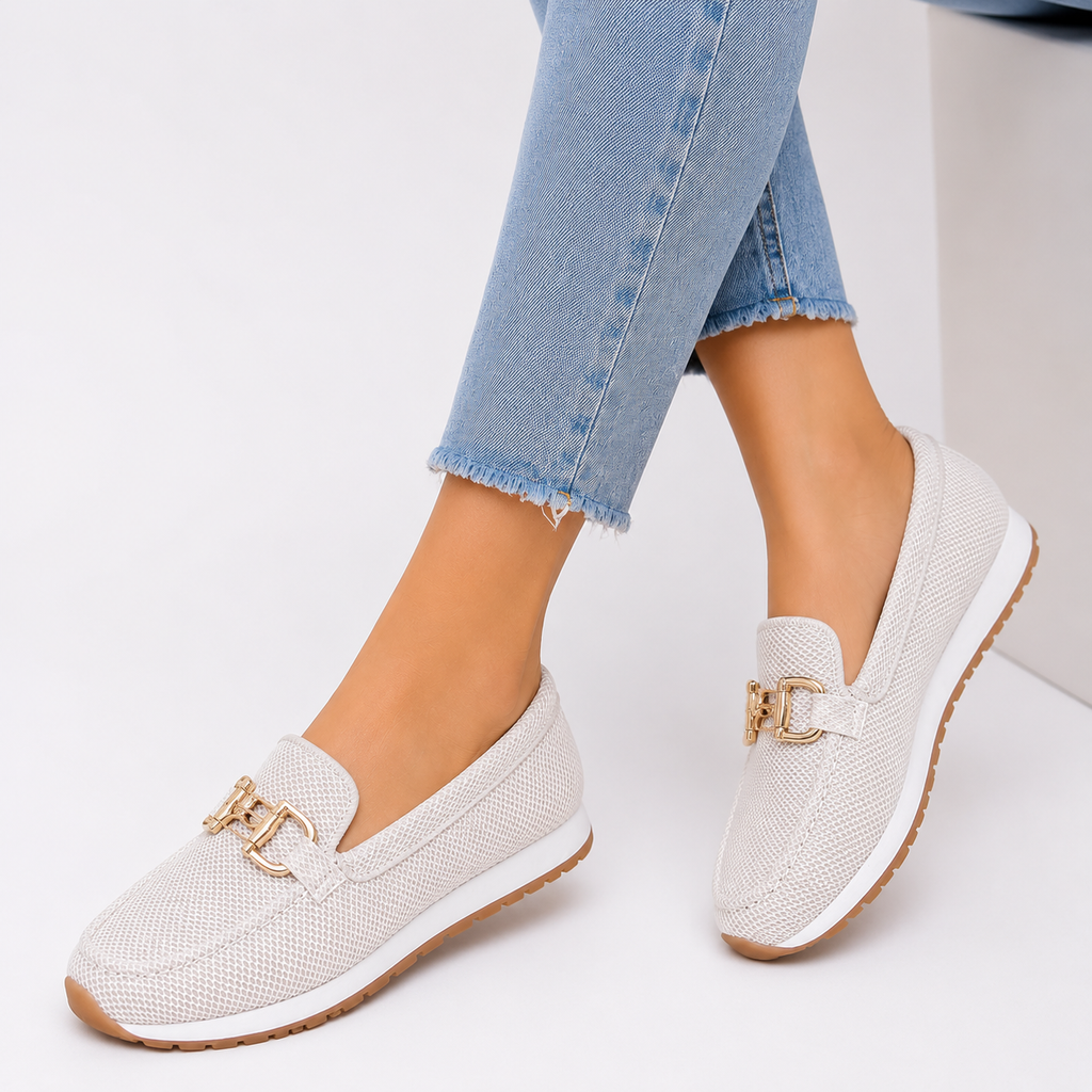 Buckle Trim Mesh Slip-On Loafers