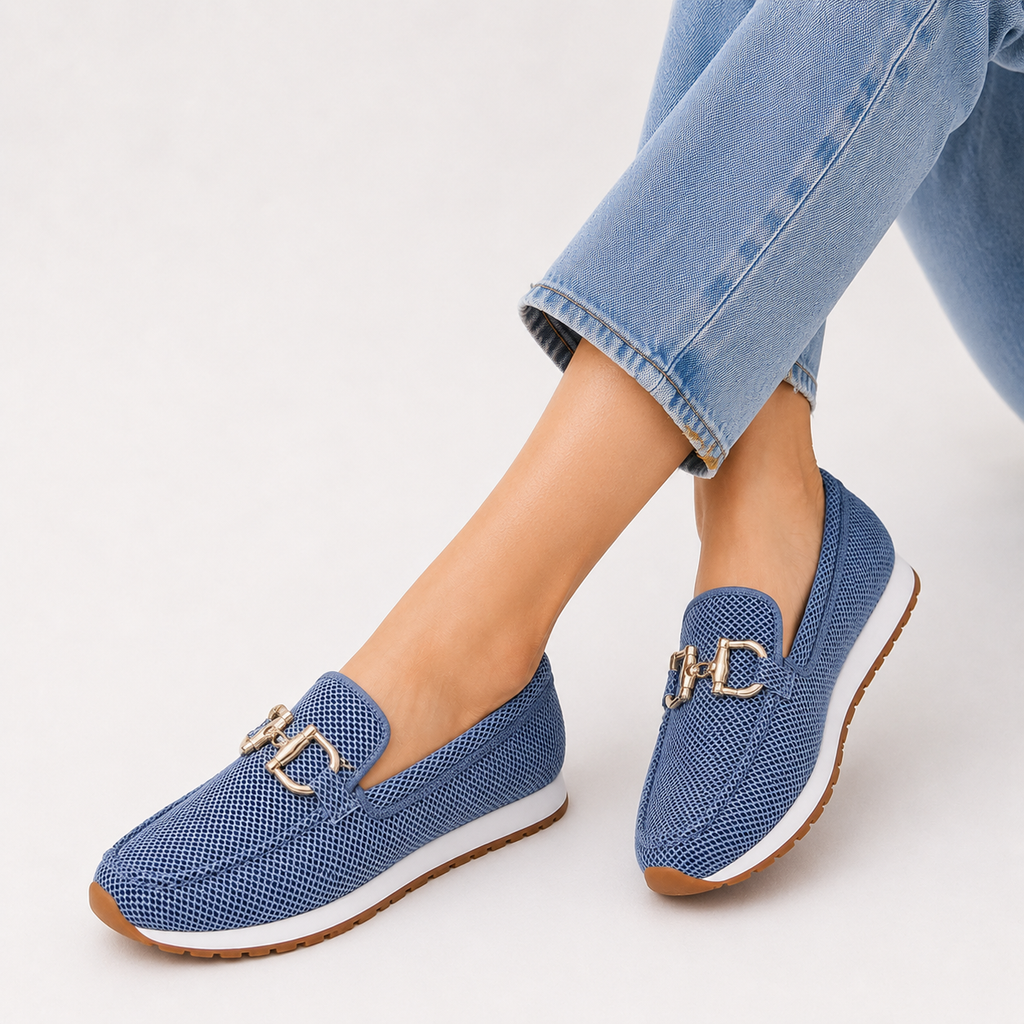 Buckle Trim Mesh Slip-On Loafers
