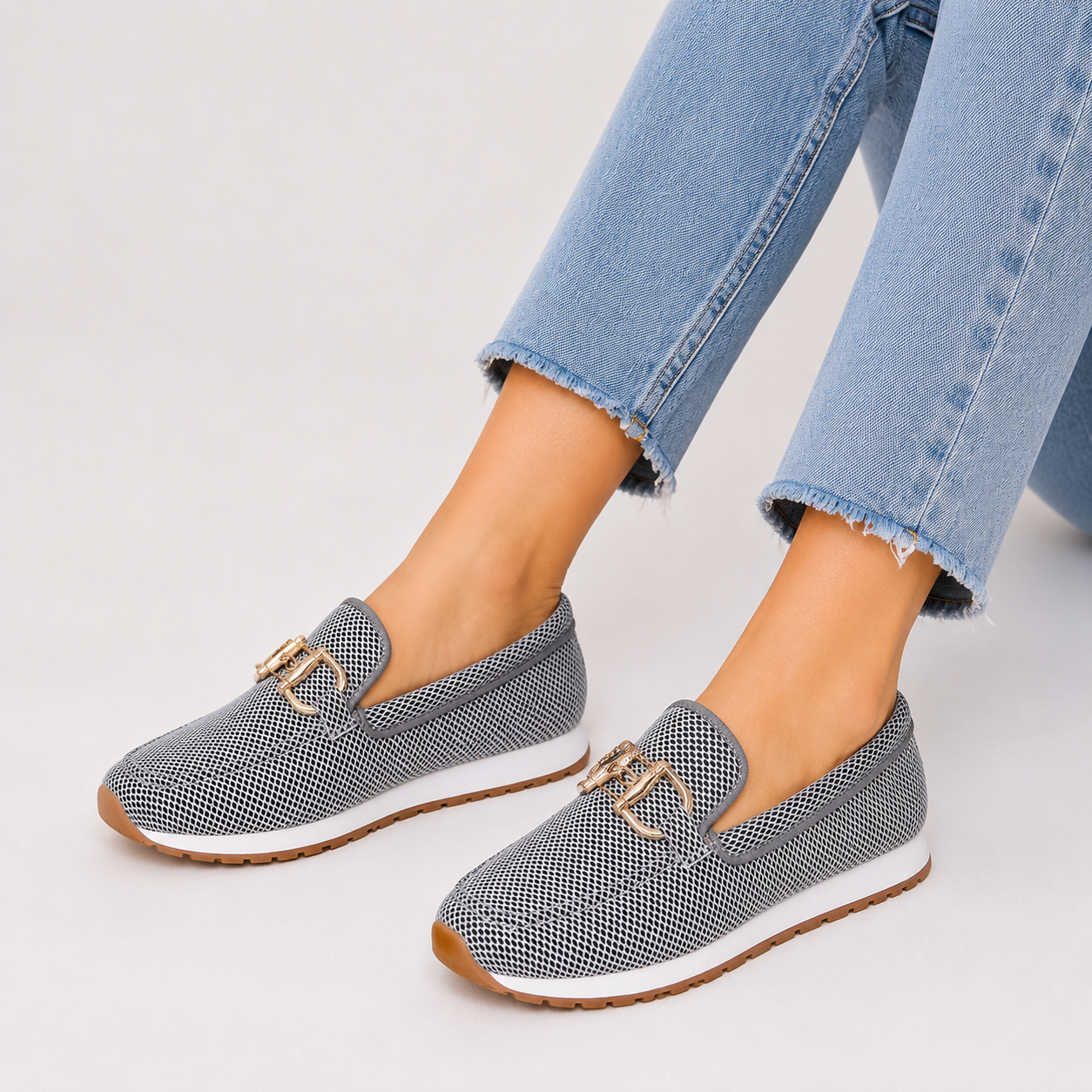 Buckle Trim Mesh Slip-On Loafers