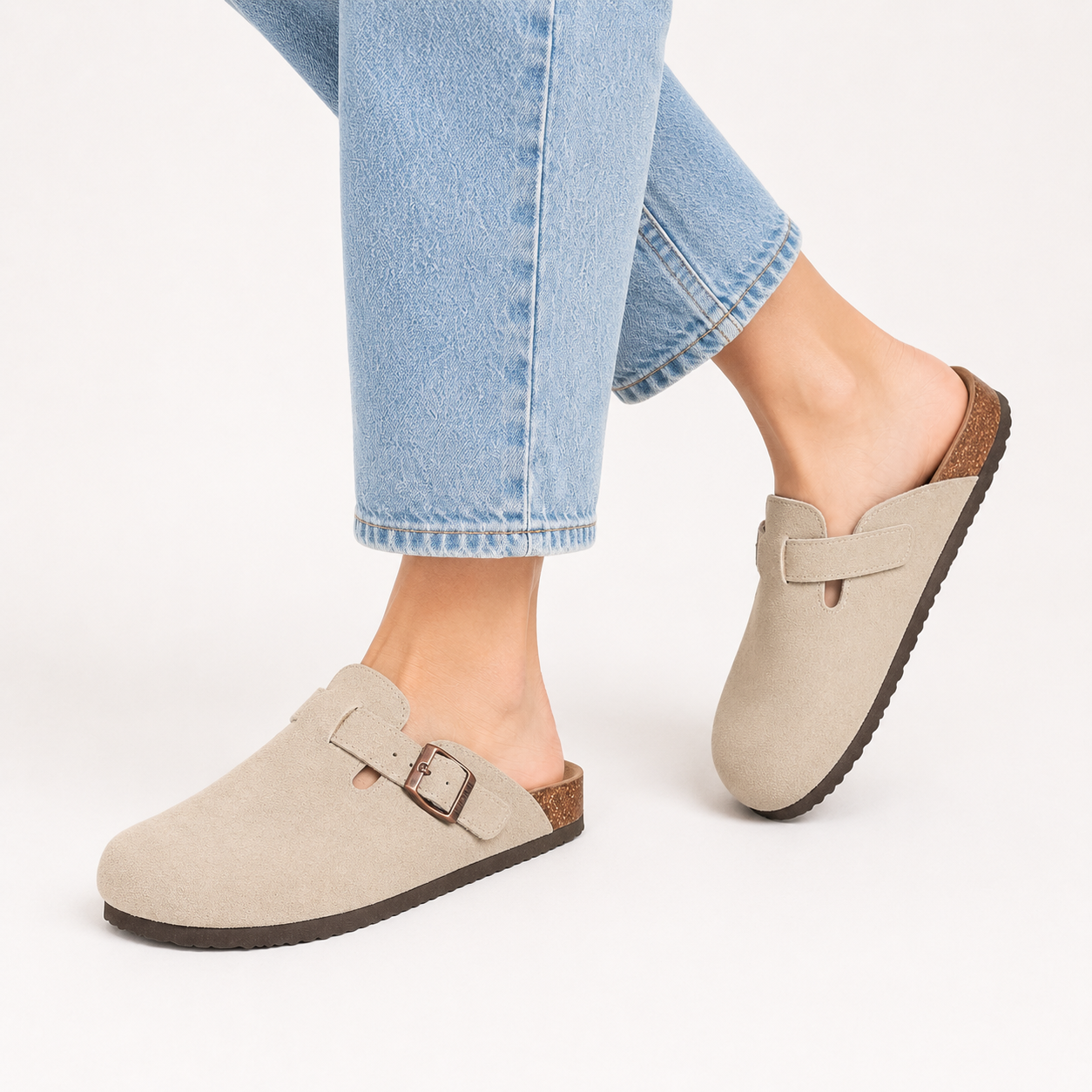 Suede Cork Footbed Clogs