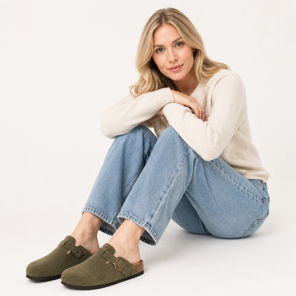 Suede Cork Footbed Clogs