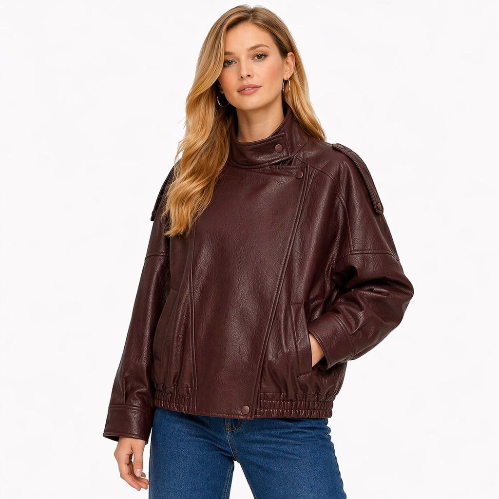 Relaxed Button-Up Leather Jacket