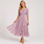 Embroidered Lace Chiffon Midi Dress