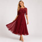Embroidered Lace Chiffon Midi Dress