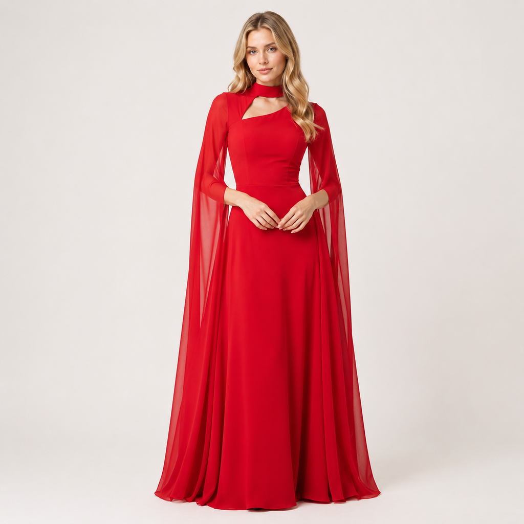 Cape Sleeve Cut-Out Maxi Dress