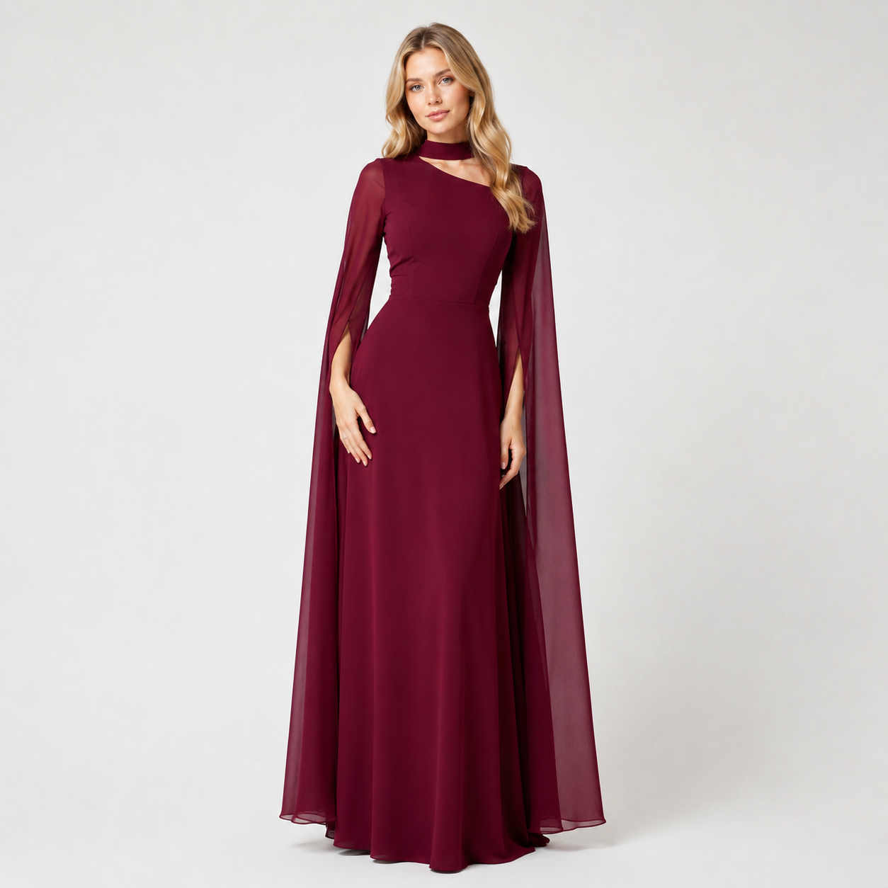Cape Sleeve Cut-Out Maxi Dress
