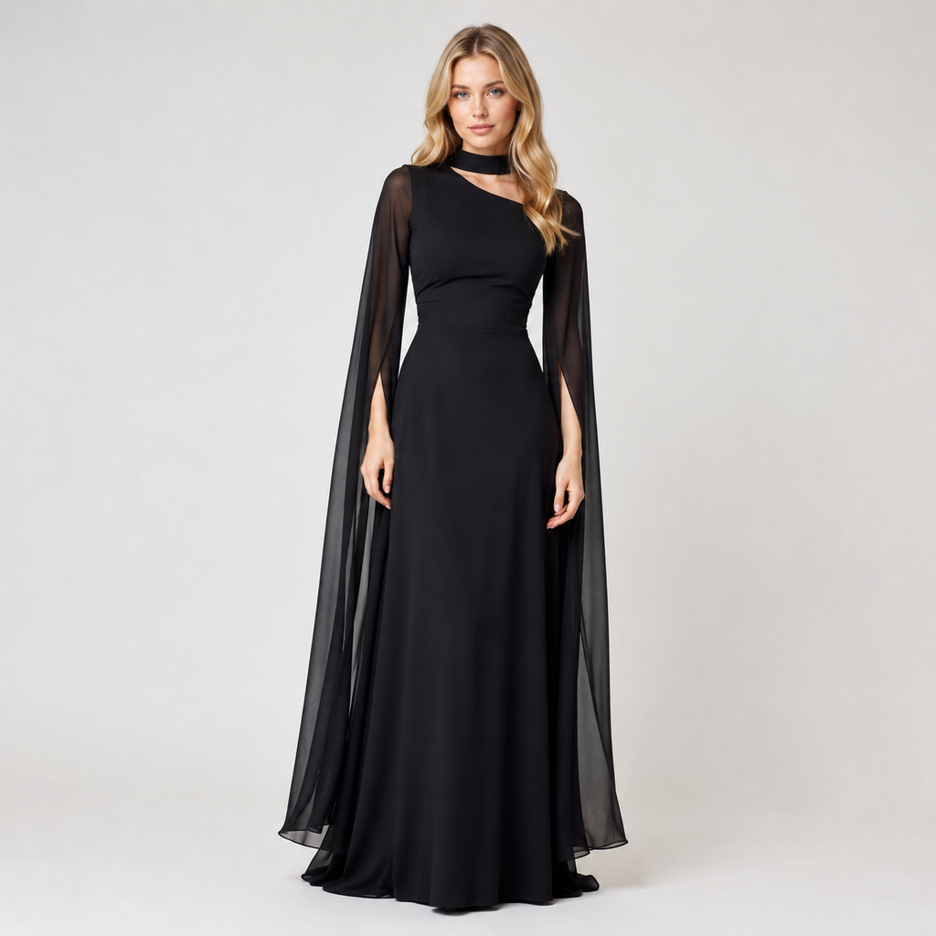 Cape Sleeve Cut-Out Maxi Dress