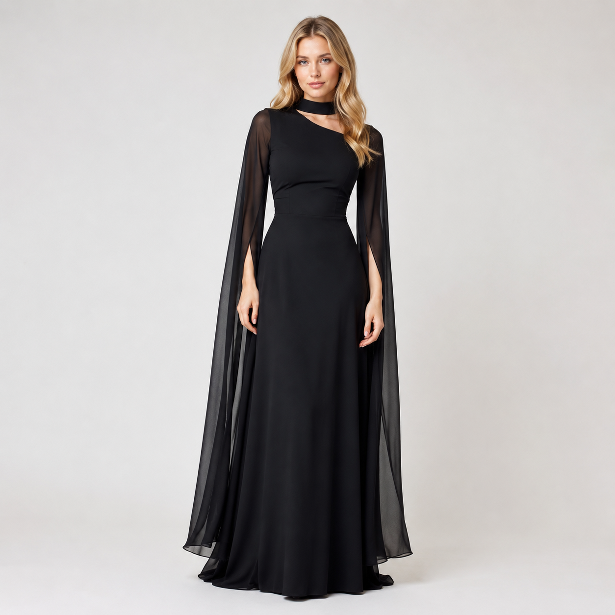 Cape Sleeve Cut-Out Maxi Dress