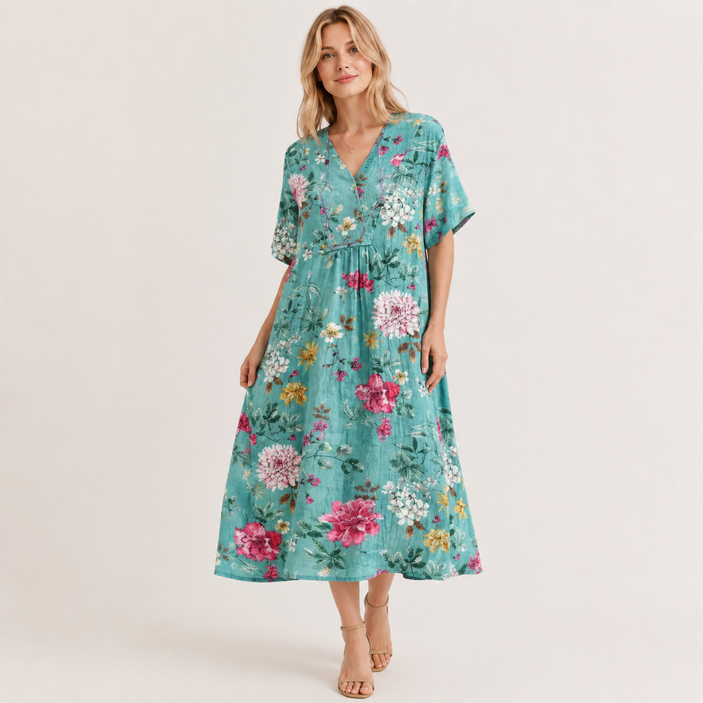 Short Sleeve Floral Midi Dress