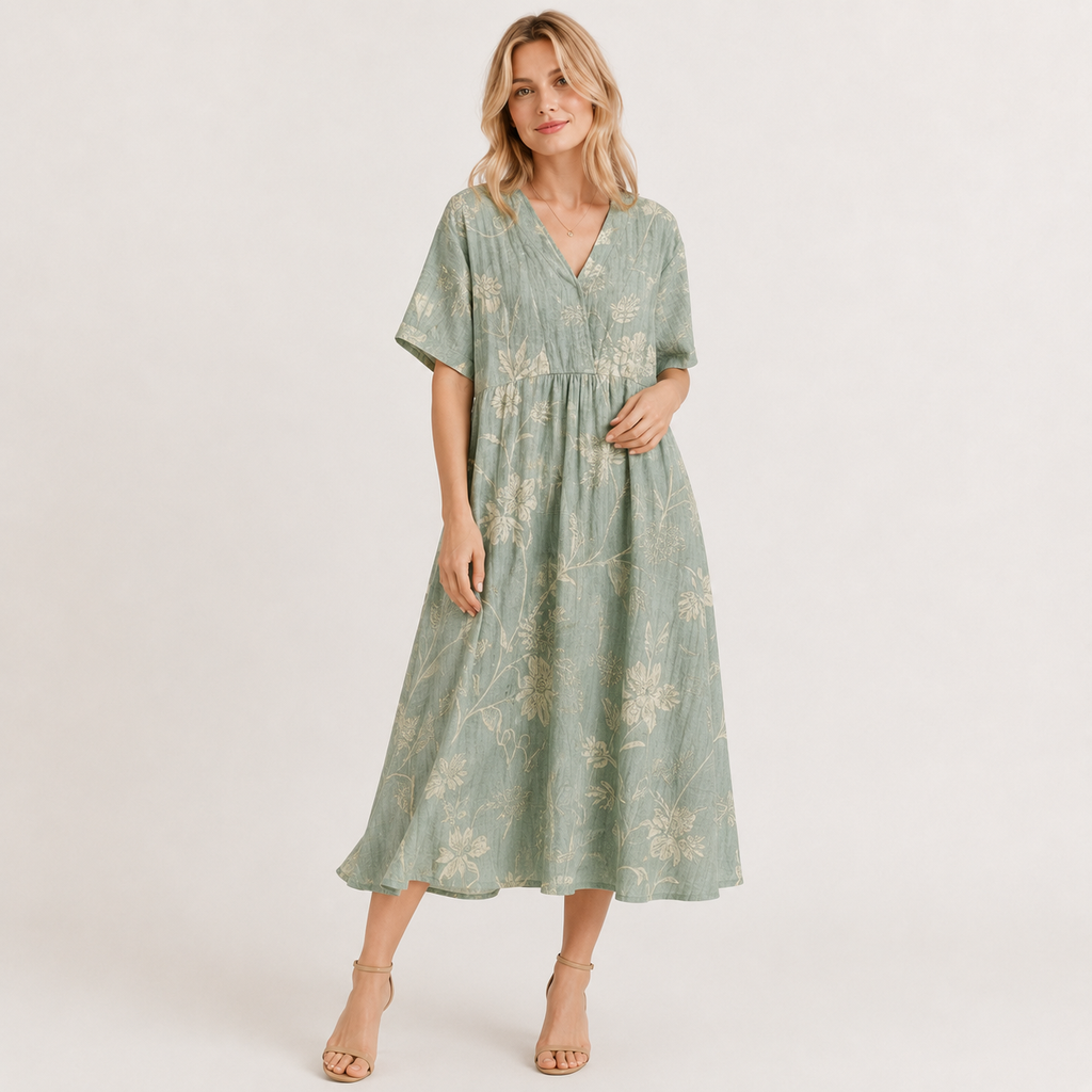 Short Sleeve Floral Midi Dress