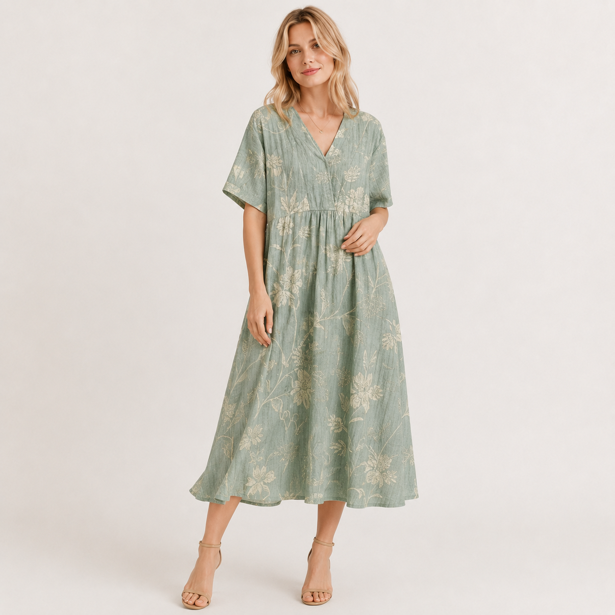 Short Sleeve Floral Midi Dress