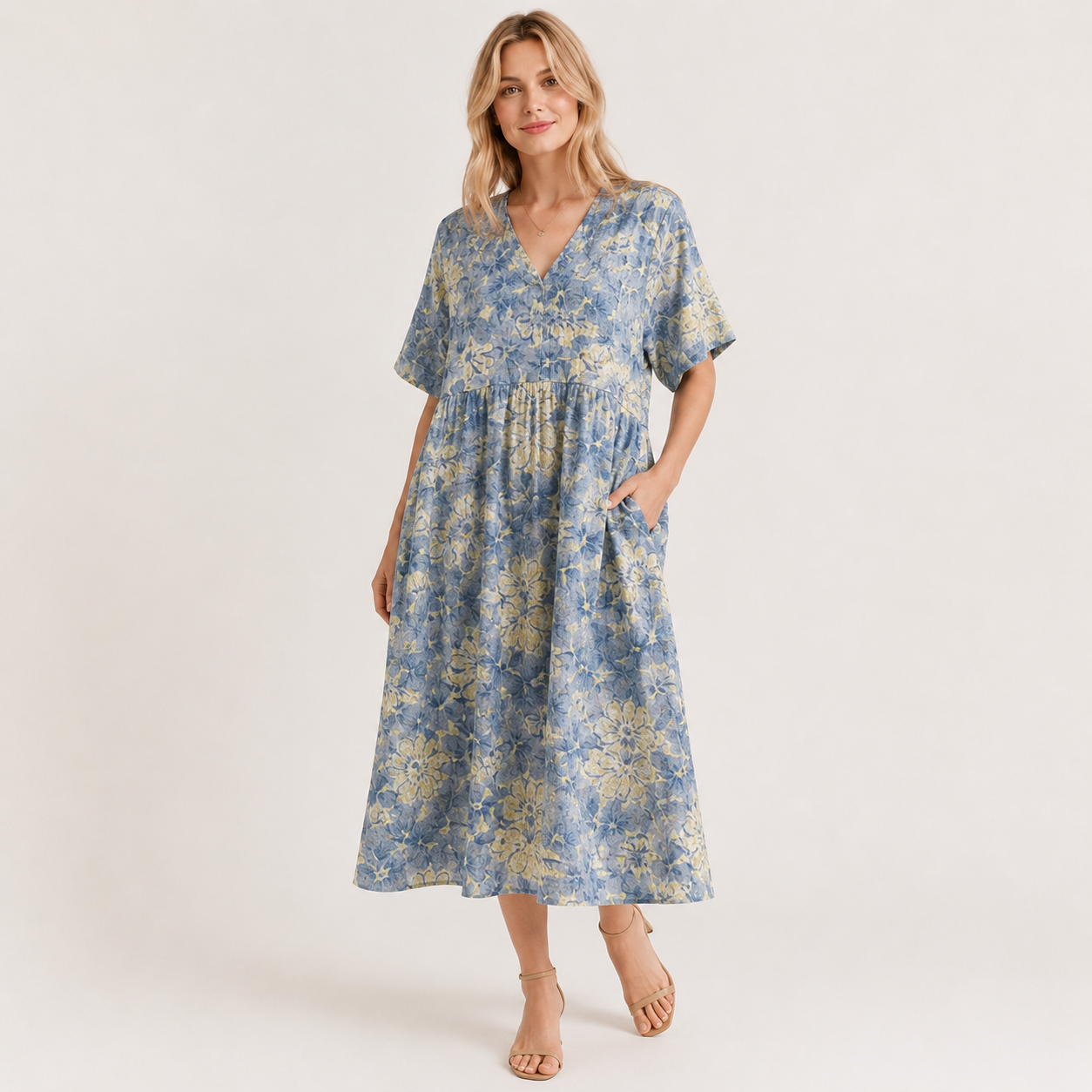 Short Sleeve Floral Midi Dress