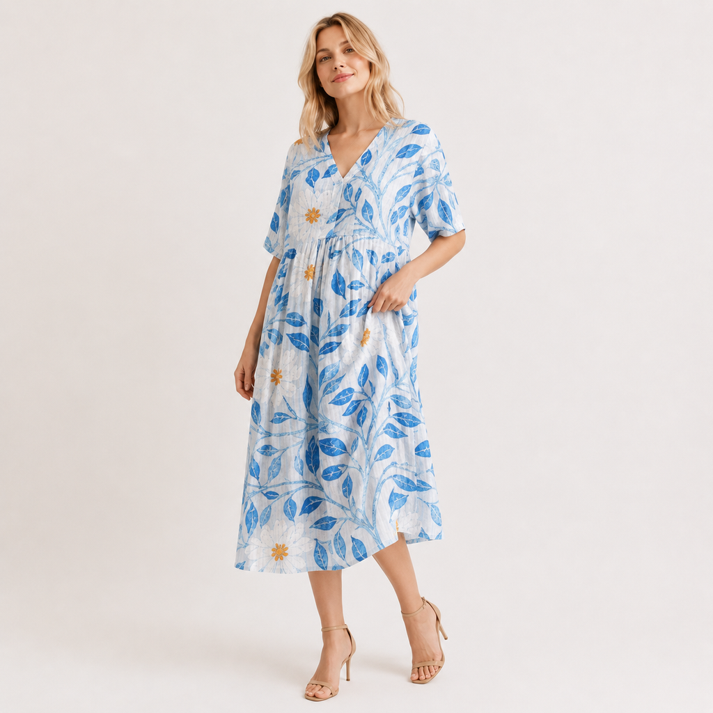 Short Sleeve Floral Midi Dress