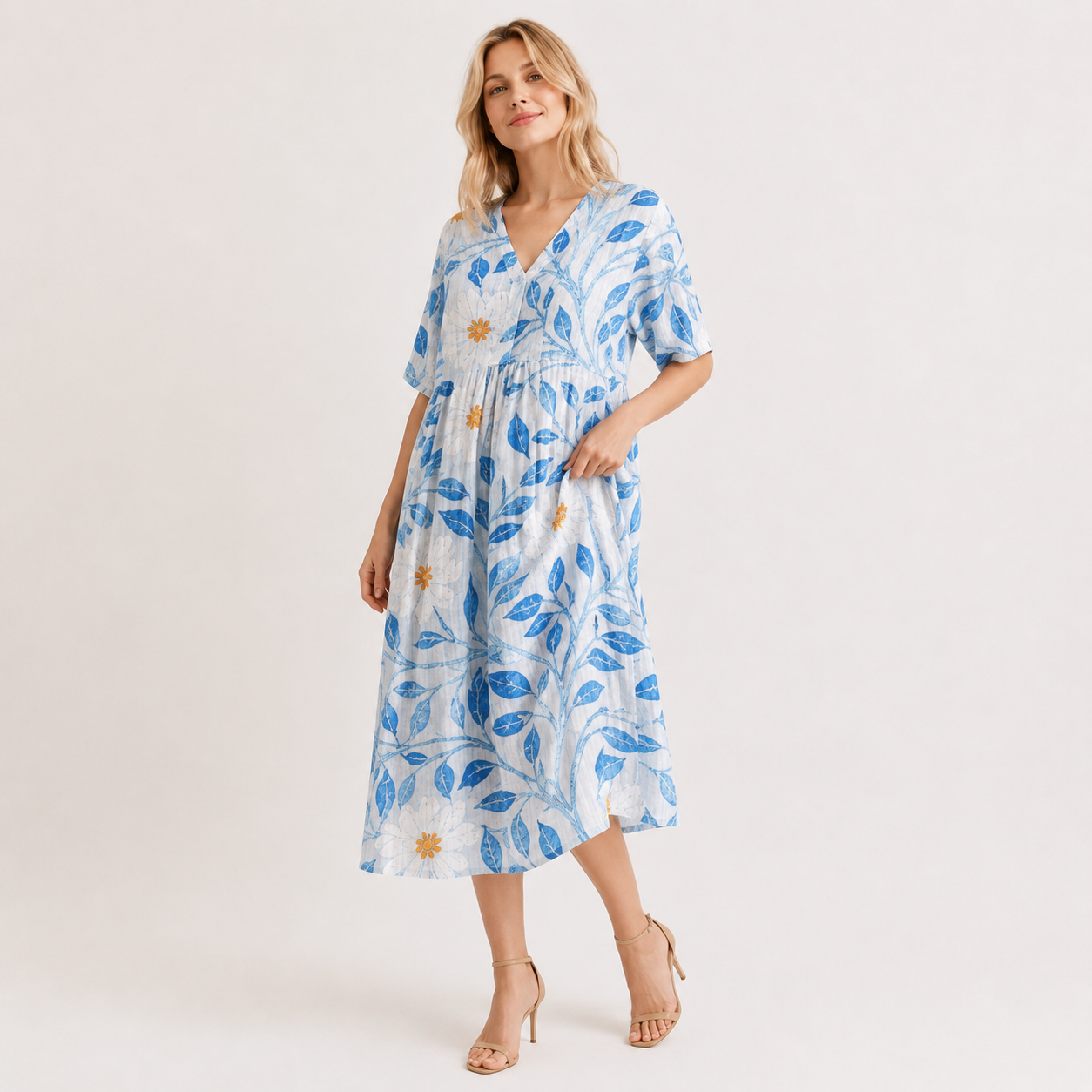 Short Sleeve Floral Midi Dress