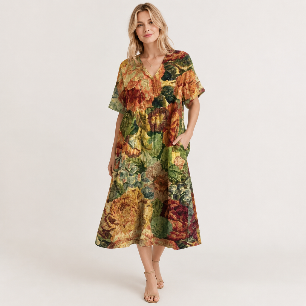 Short Sleeve Floral Midi Dress