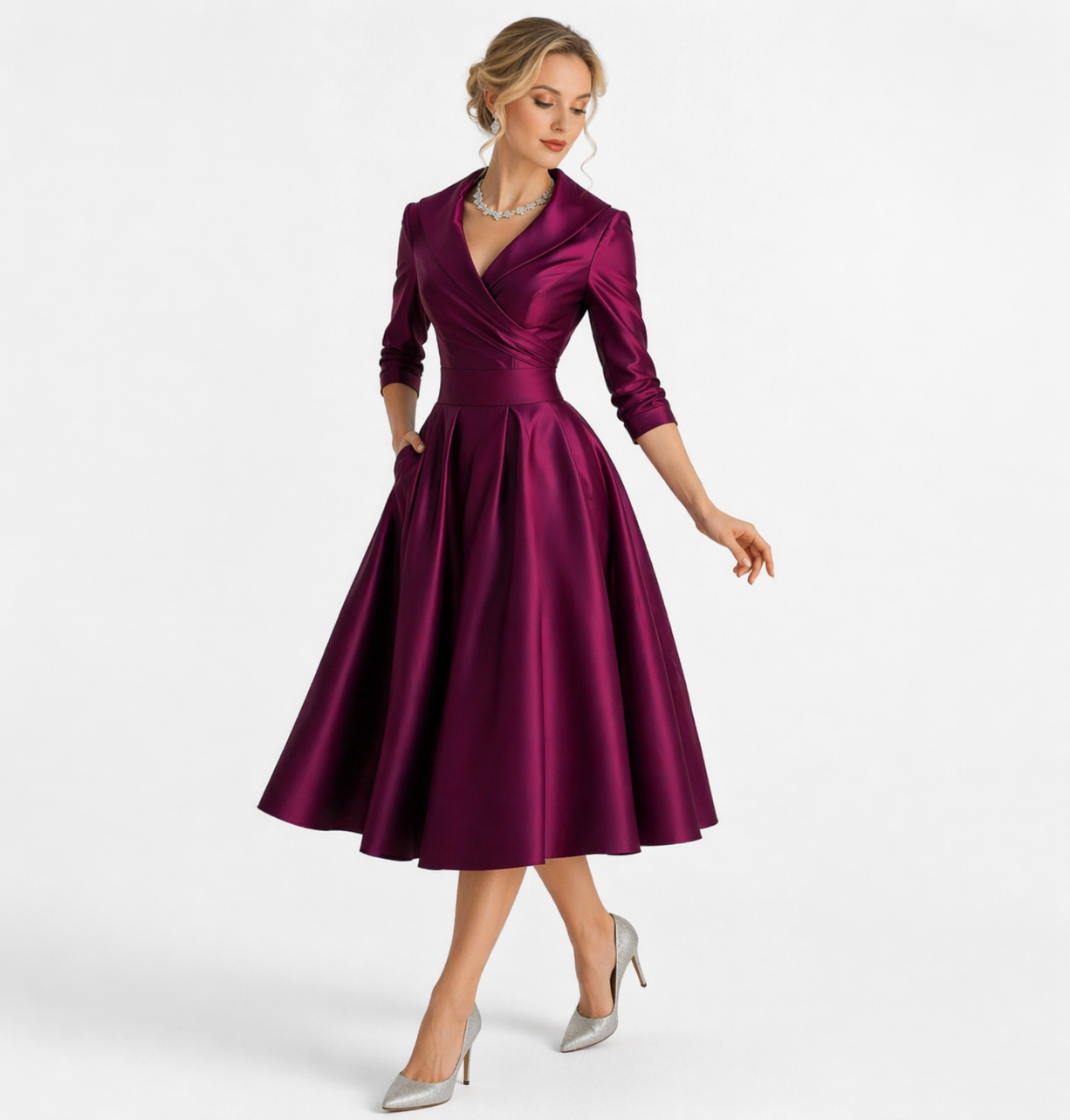 Pleated Swing Midi Dress
