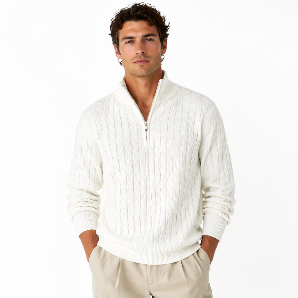 Mock Turtleneck Half-Zip Knit Pullover
