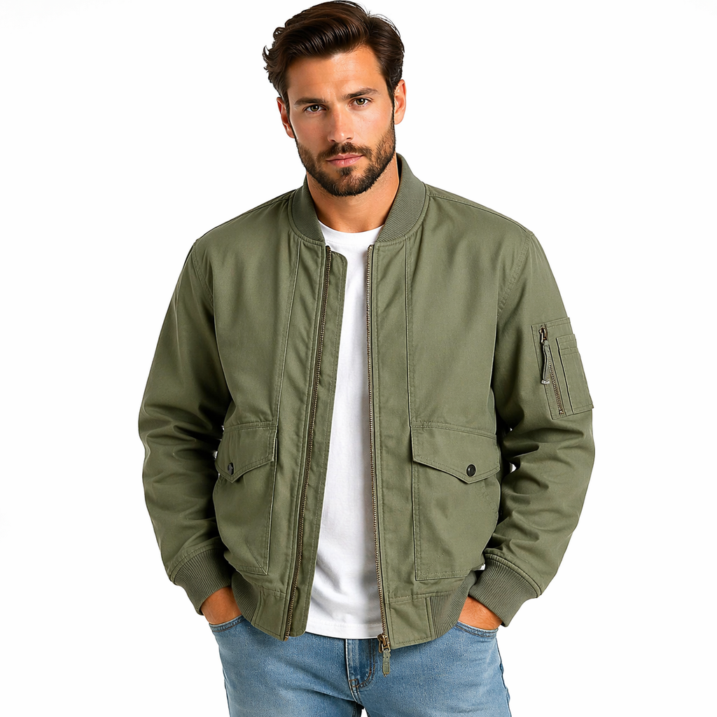 Fleece-Lined Cargo Bomber Jacket