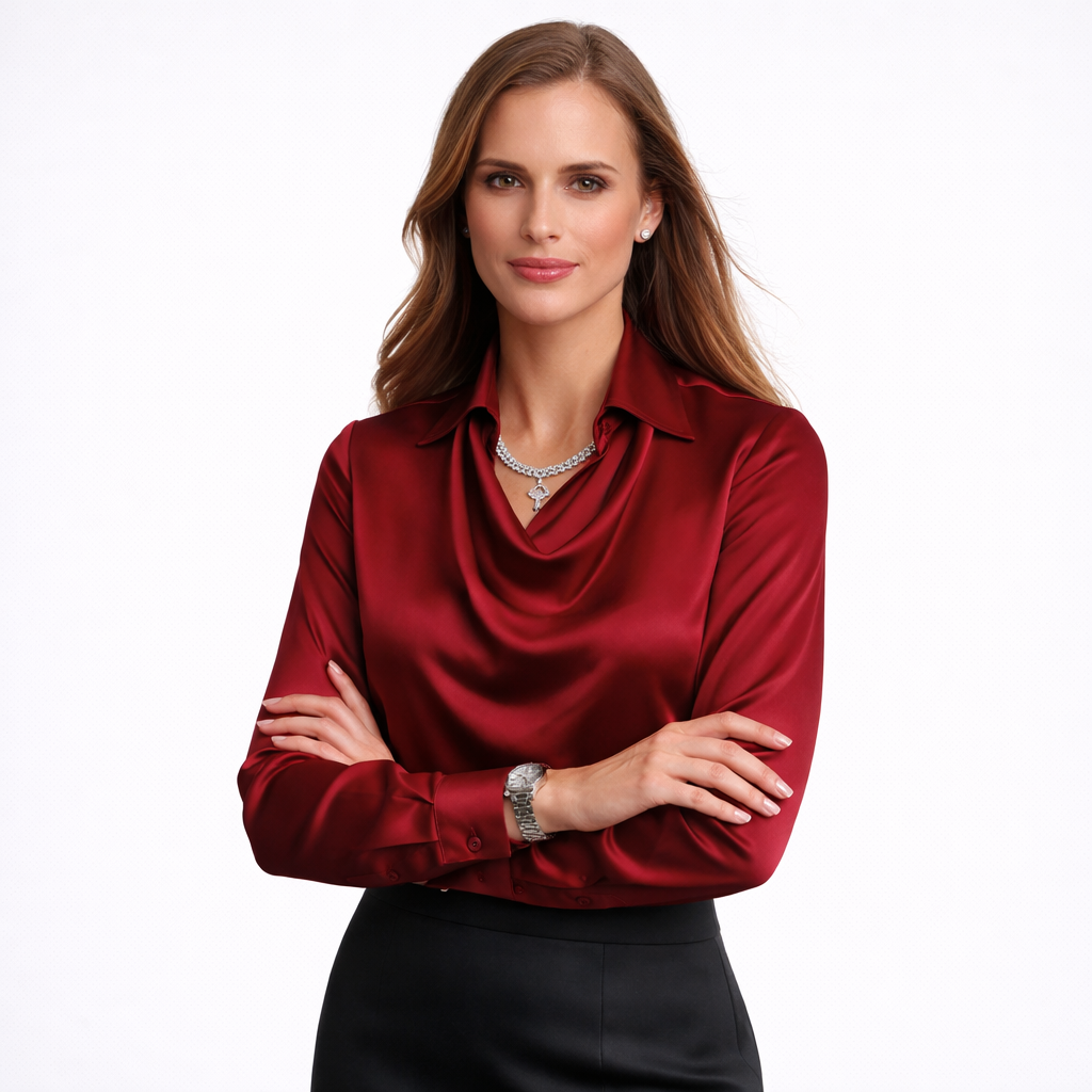 Satin Button-Front Blouse