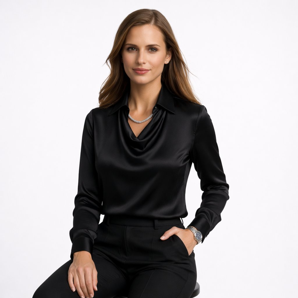 Satin Button-Front Blouse