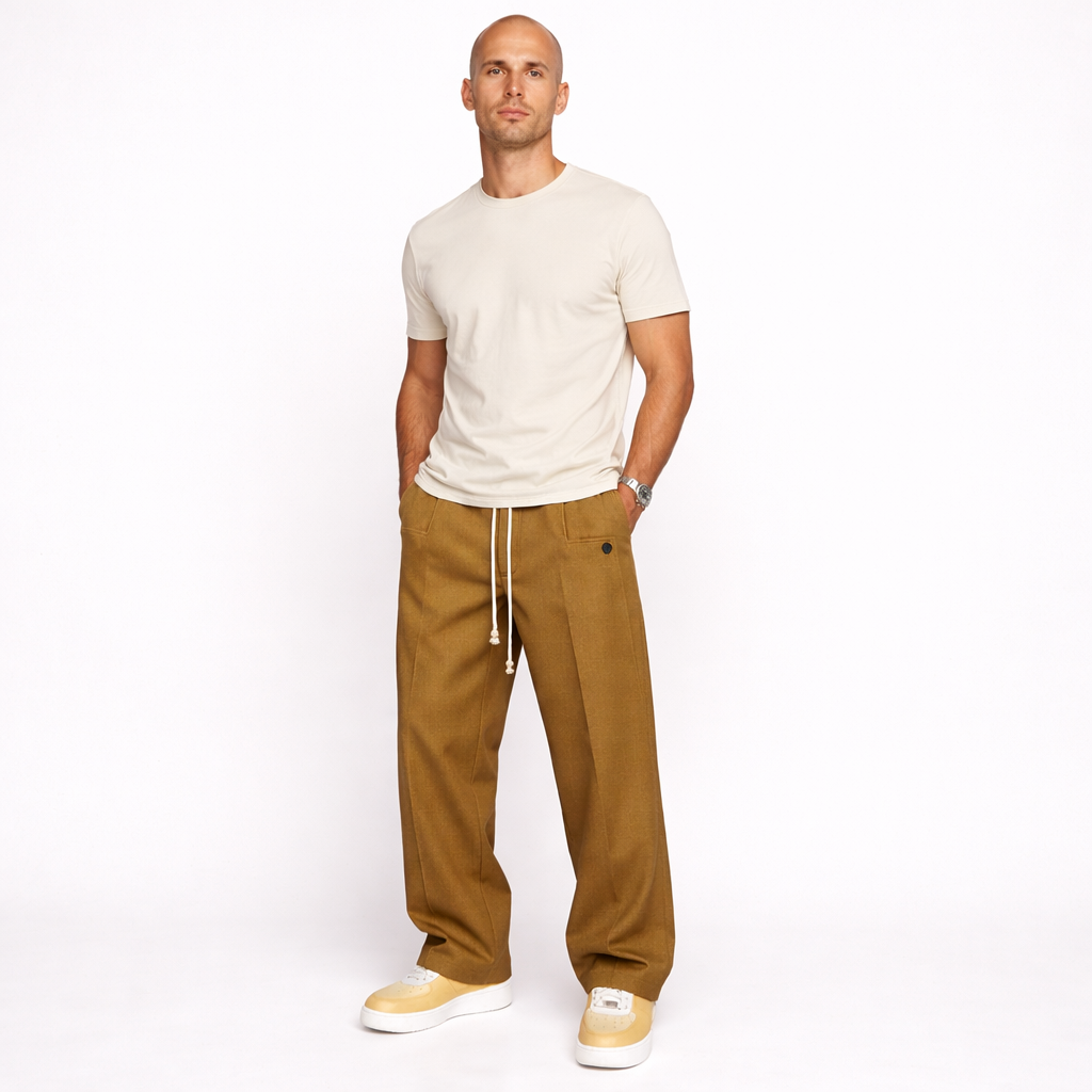 Casual Drawstring Straight-Leg Trousers