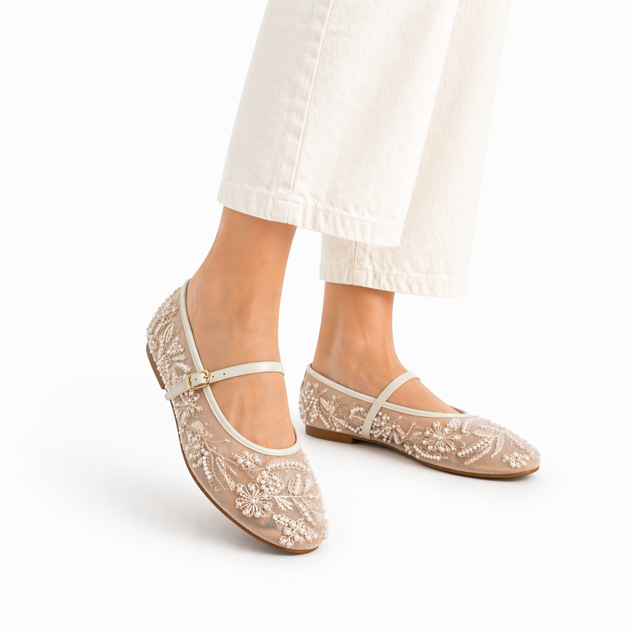 Mesh Embroidered Ballet Flats