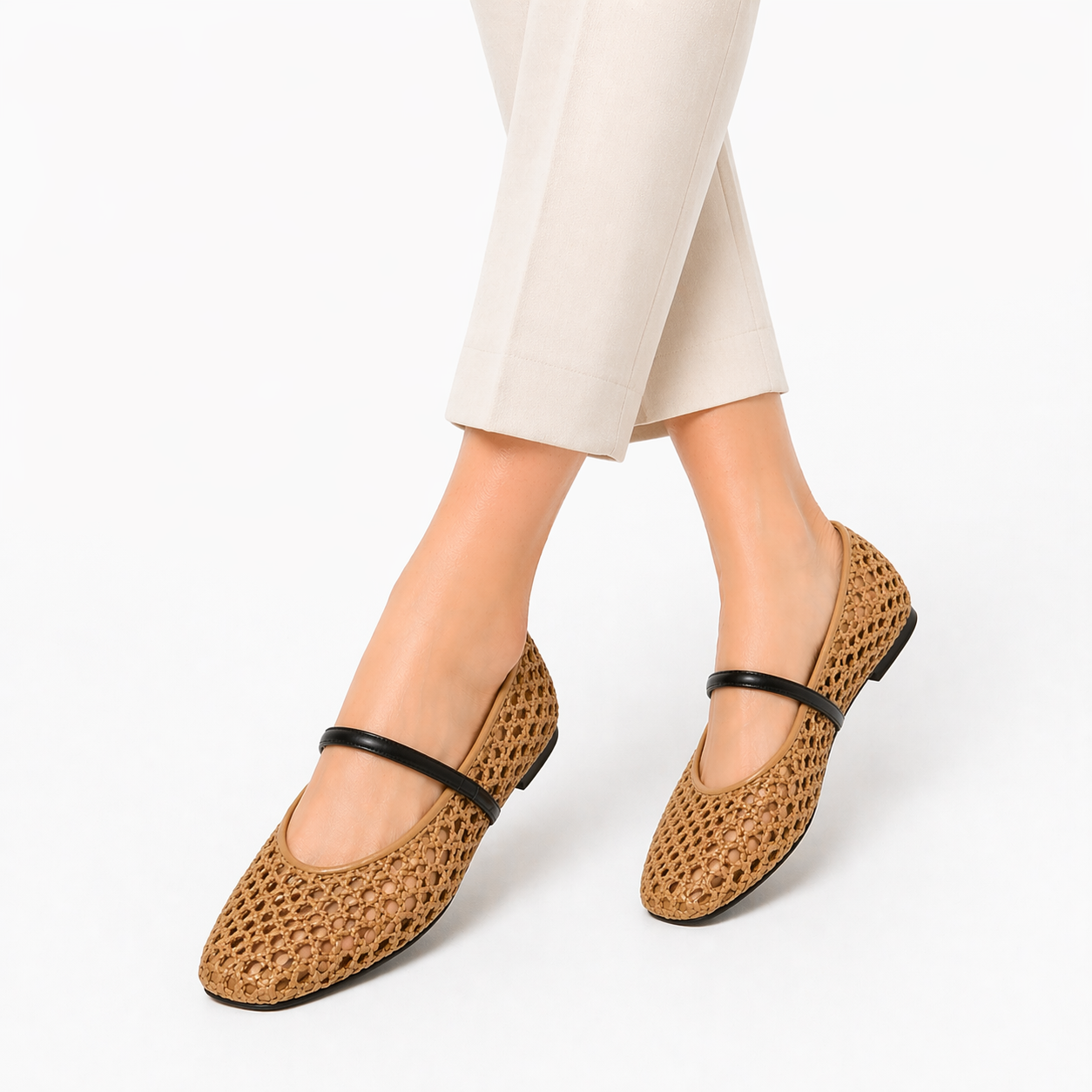 Woven Cut-Out Mary Jane Flats