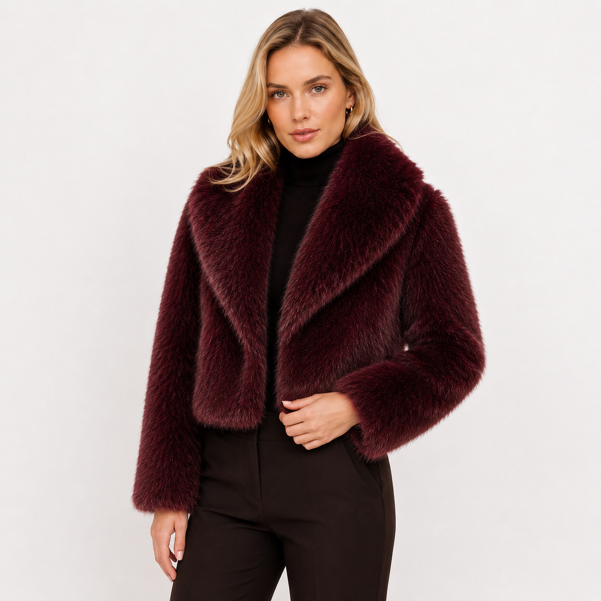 Shawl Collar Faux Fur Coat