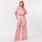 Lace Top and Wide Leg Trouser Set