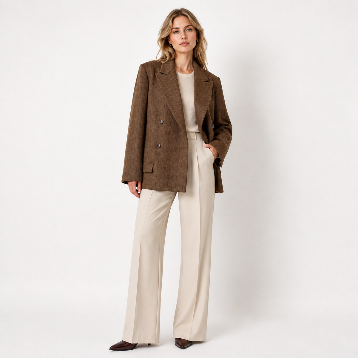 Double Breasted Wool Blend Blazer