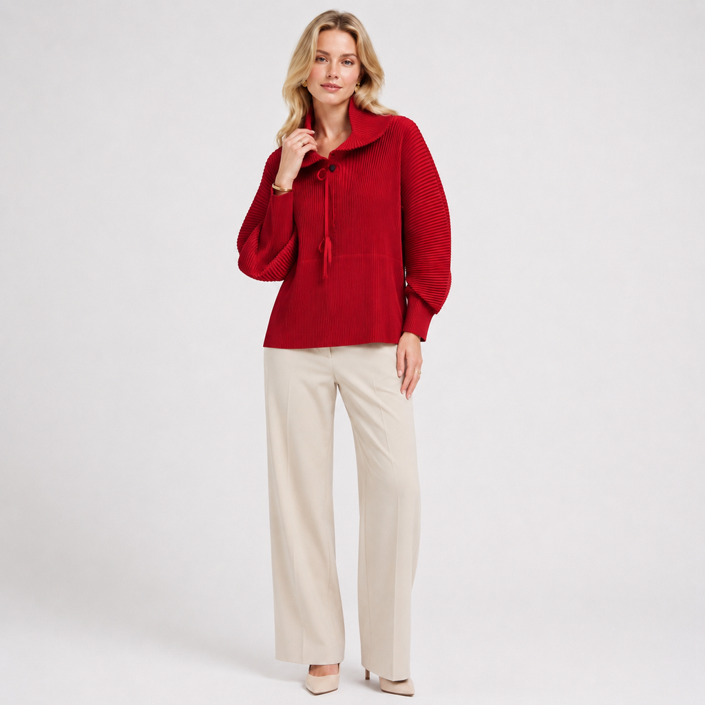 Pleated Stand Collar Zip Jacket