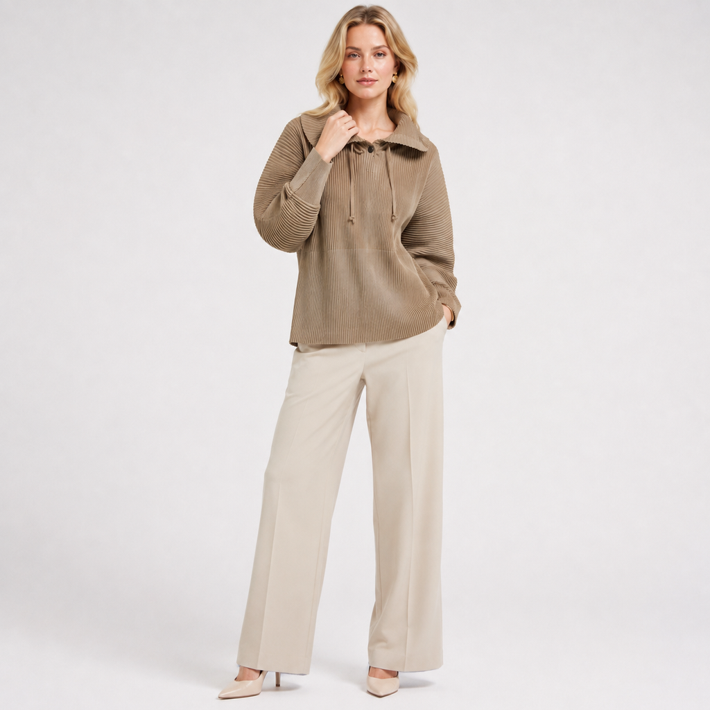 Pleated Stand Collar Zip Jacket