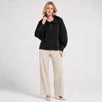 Pleated Stand Collar Zip Jacket
