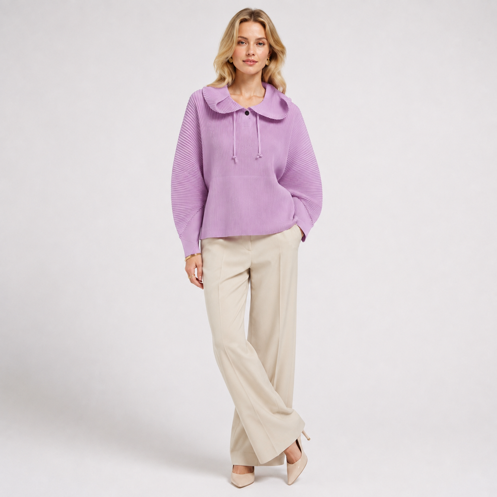 Pleated Stand Collar Zip Jacket