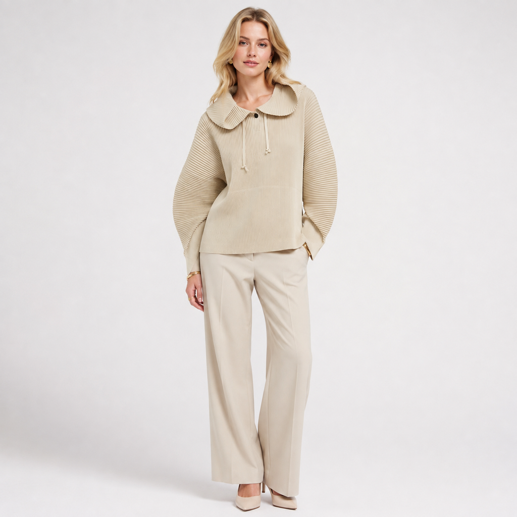 Pleated Stand Collar Zip Jacket